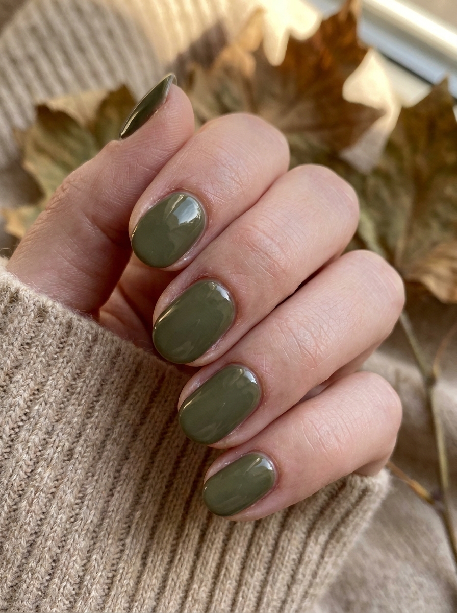 Olive Green October Nails als Oktober Nägel Ideen Inspiration 2026